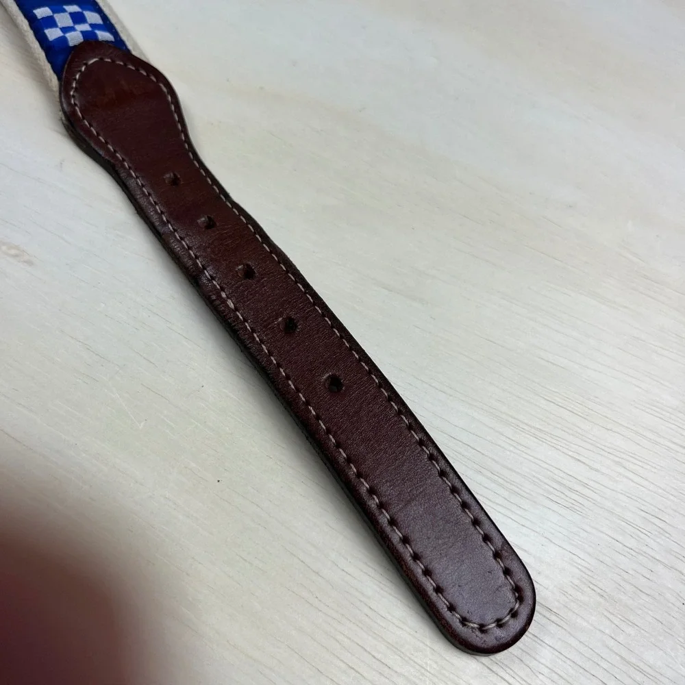 Nautical Signal Flag Canvas Belt Mens 38 Preppy Leather Tabs Solid Brass Buckle
